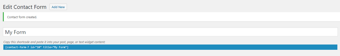 Generation of the shortcode for the contact form