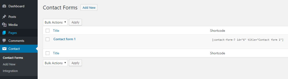 COnfiguration contact form